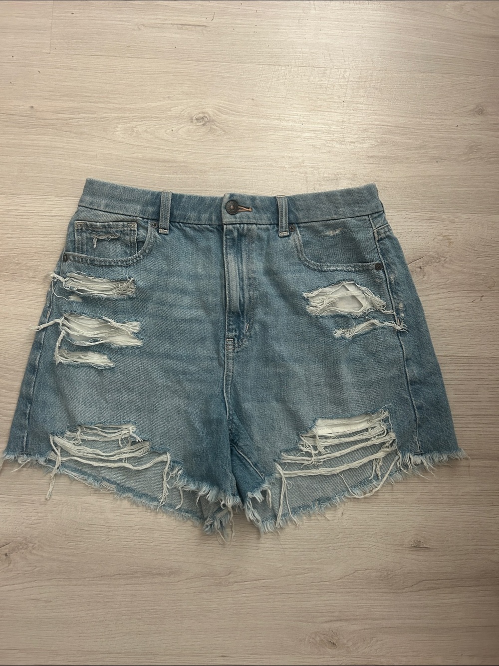 American Eagle Outfitters Light Blue Distressed Denim Shorts